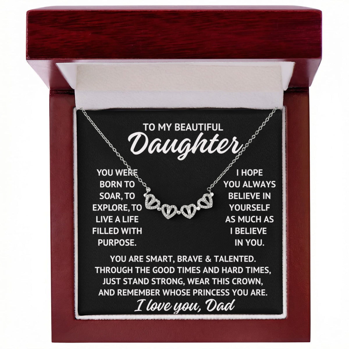 To My Beautiful Daughter "You were born to..." Magnetic Hearts Lucky Clover Zirconia Crystal Necklace, view 2