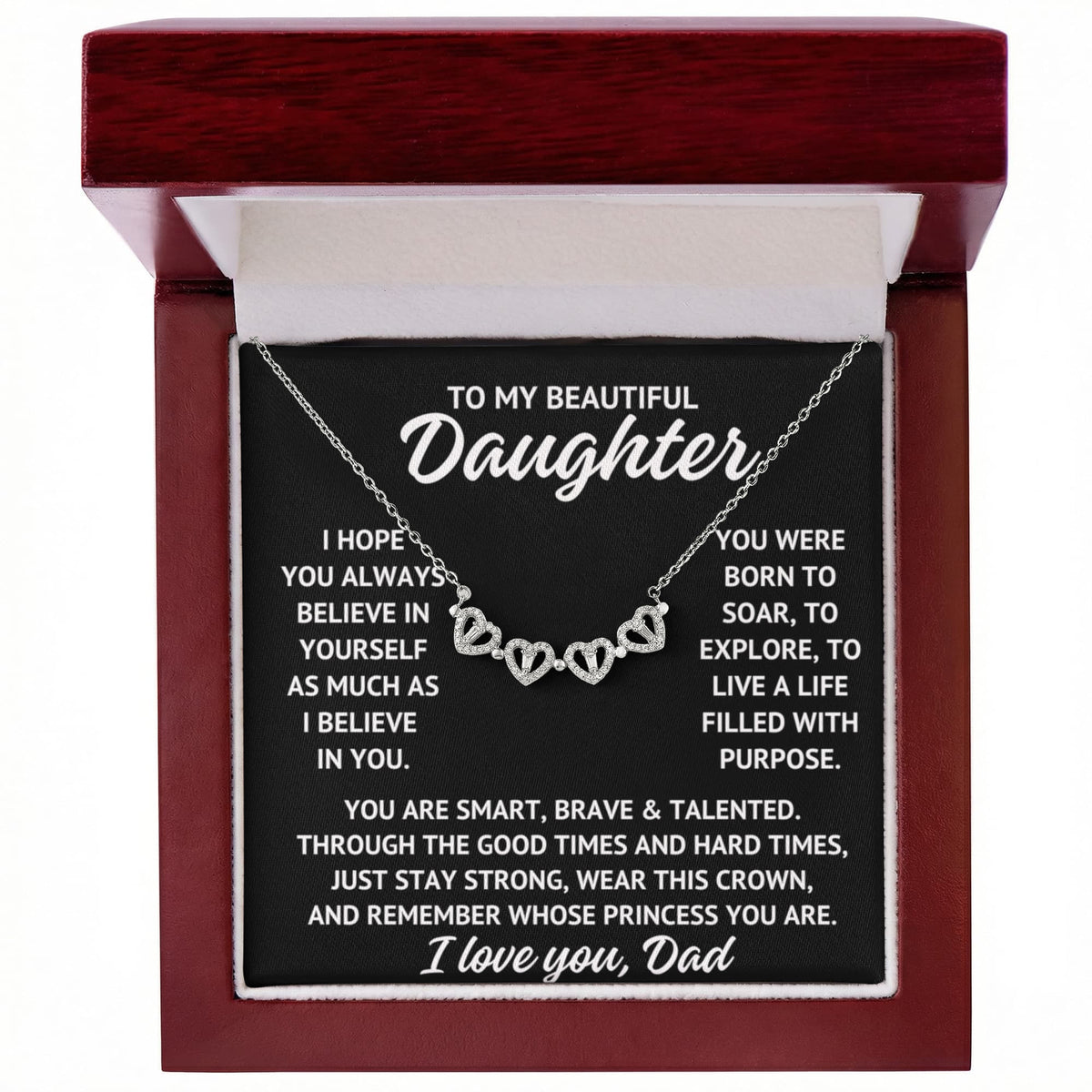 To My Beautiful Daughter "I hope you always..." Magnetic Hearts Lucky Clover Zirconia Crystal Necklace, view 2