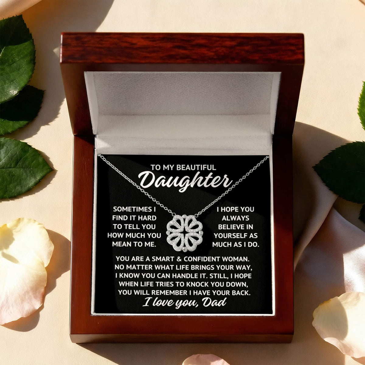 To My Beautiful Daughter "Sometimes I find it..." Magnetic Hearts Lucky Clover Zirconia Crystal Necklace, view 4
