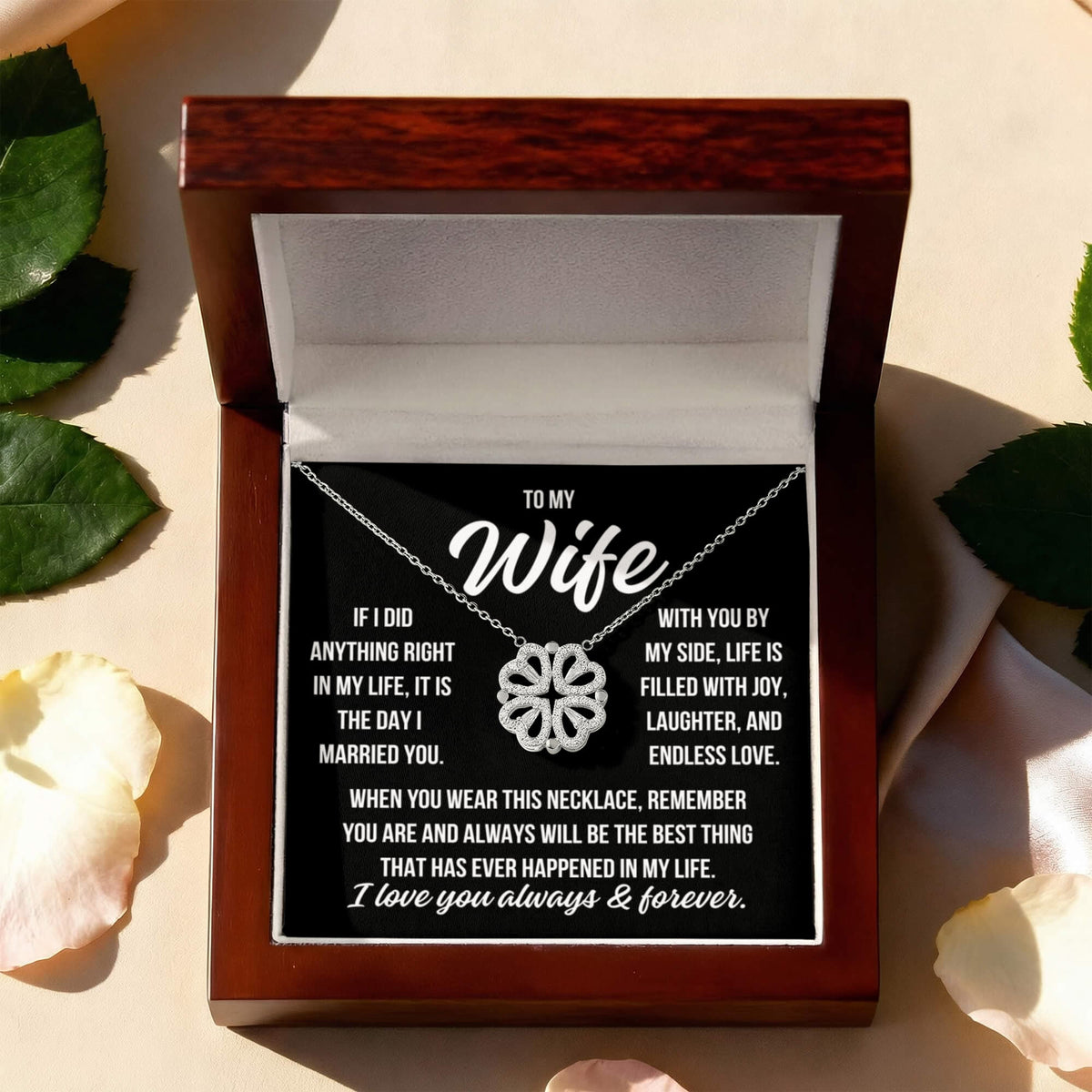 To My Wife "If I did anything right..." Magnetic Hearts Lucky Clover Zirconia Crystal Necklace, view 4