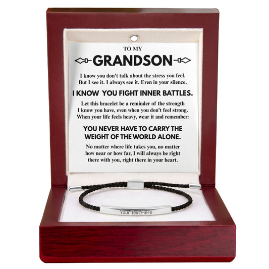 To My Grandson "I know you..." Personalized Metal Bar Nylon Adjustable Bracelet With Free Engraving