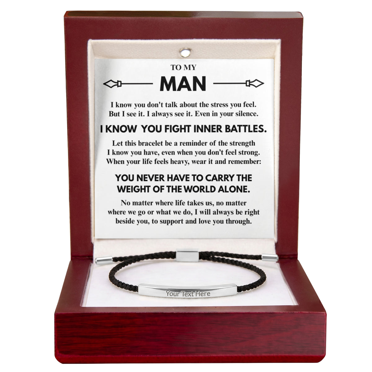 To My Man "I know you..." Personalized Metal Bar Nylon Adjustable Bracelet With Free Engraving