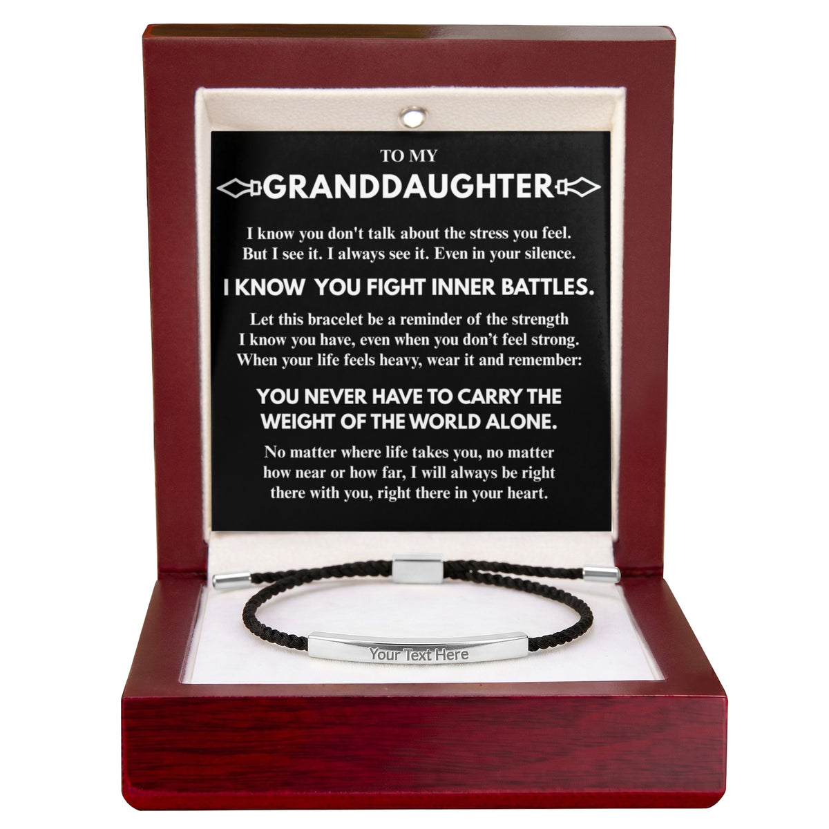 To My Granddaughter "I know...I see..." Personalized Metal Bar Nylon Adjustable Bracelet With Free Engraving