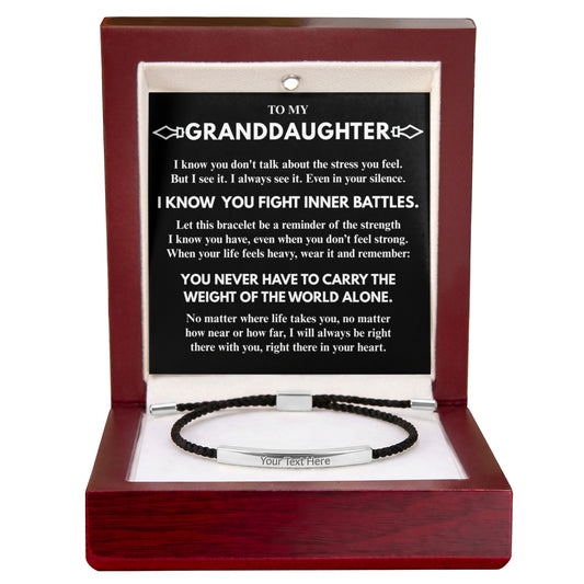 To My Granddaughter "I know...I see..." Personalized Metal Bar Nylon Adjustable Bracelet With Free Engraving