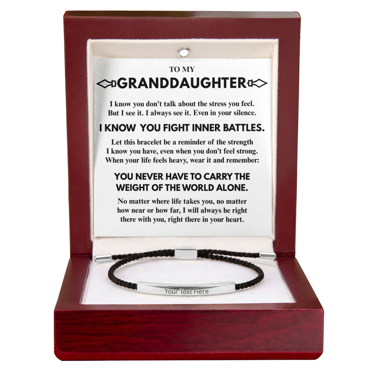 To My Granddaughter "I know you..." Personalized Metal Bar Nylon Adjustable Bracelet With Free Engraving