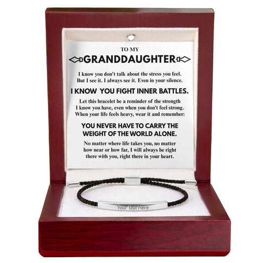 To My Granddaughter "I know you..." Personalized Metal Bar Nylon Adjustable Bracelet With Free Engraving