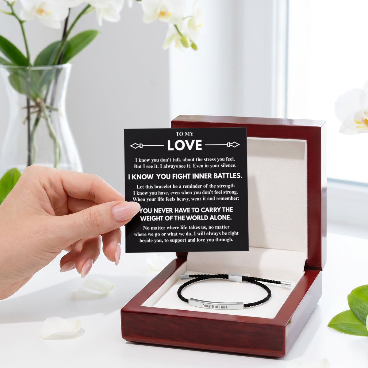 To My Love "I know...I see..." Personalized Metal Bar Nylon Adjustable Bracelet With Free Engraving