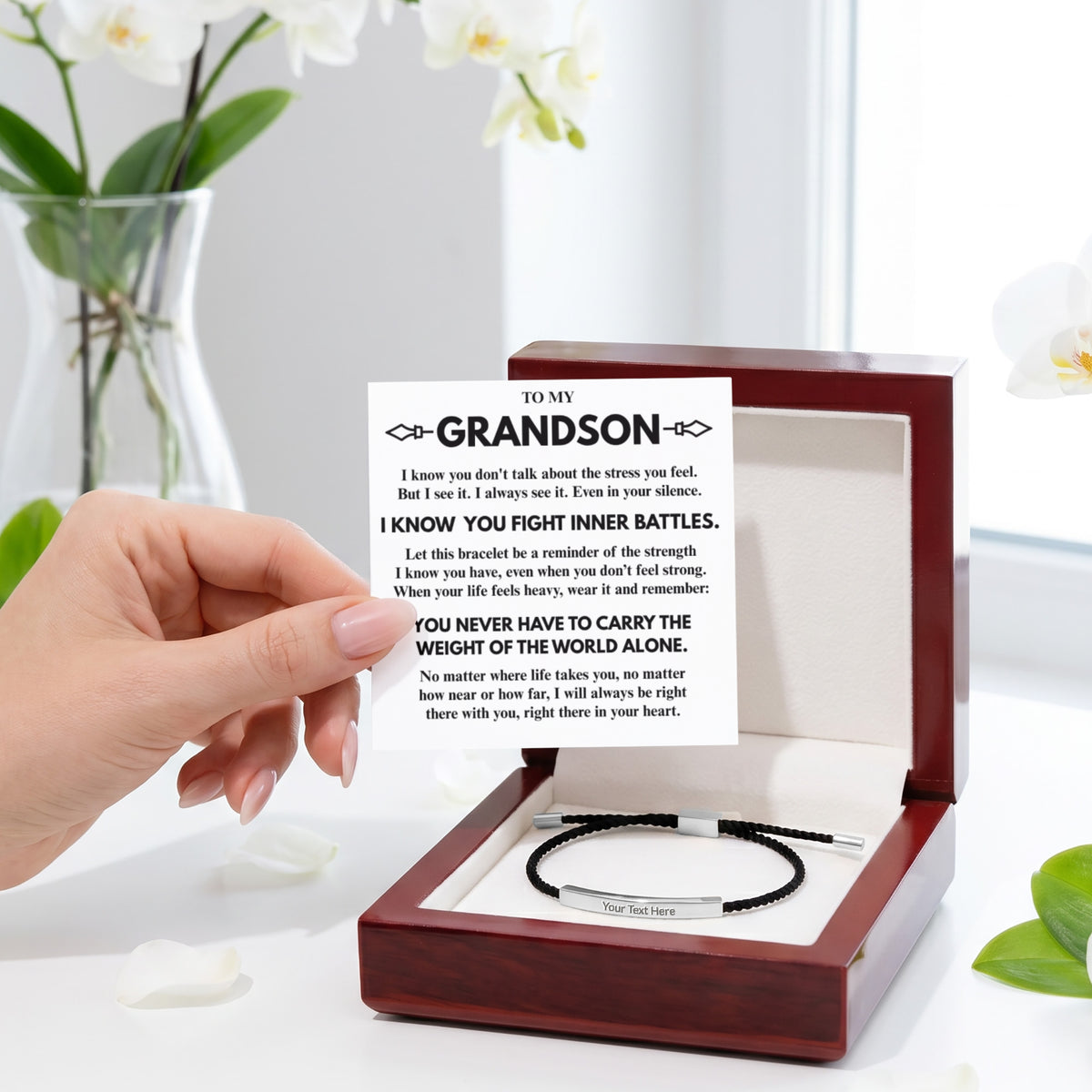 To My Grandson "I know you..." Personalized Metal Bar Nylon Adjustable Bracelet With Free Engraving
