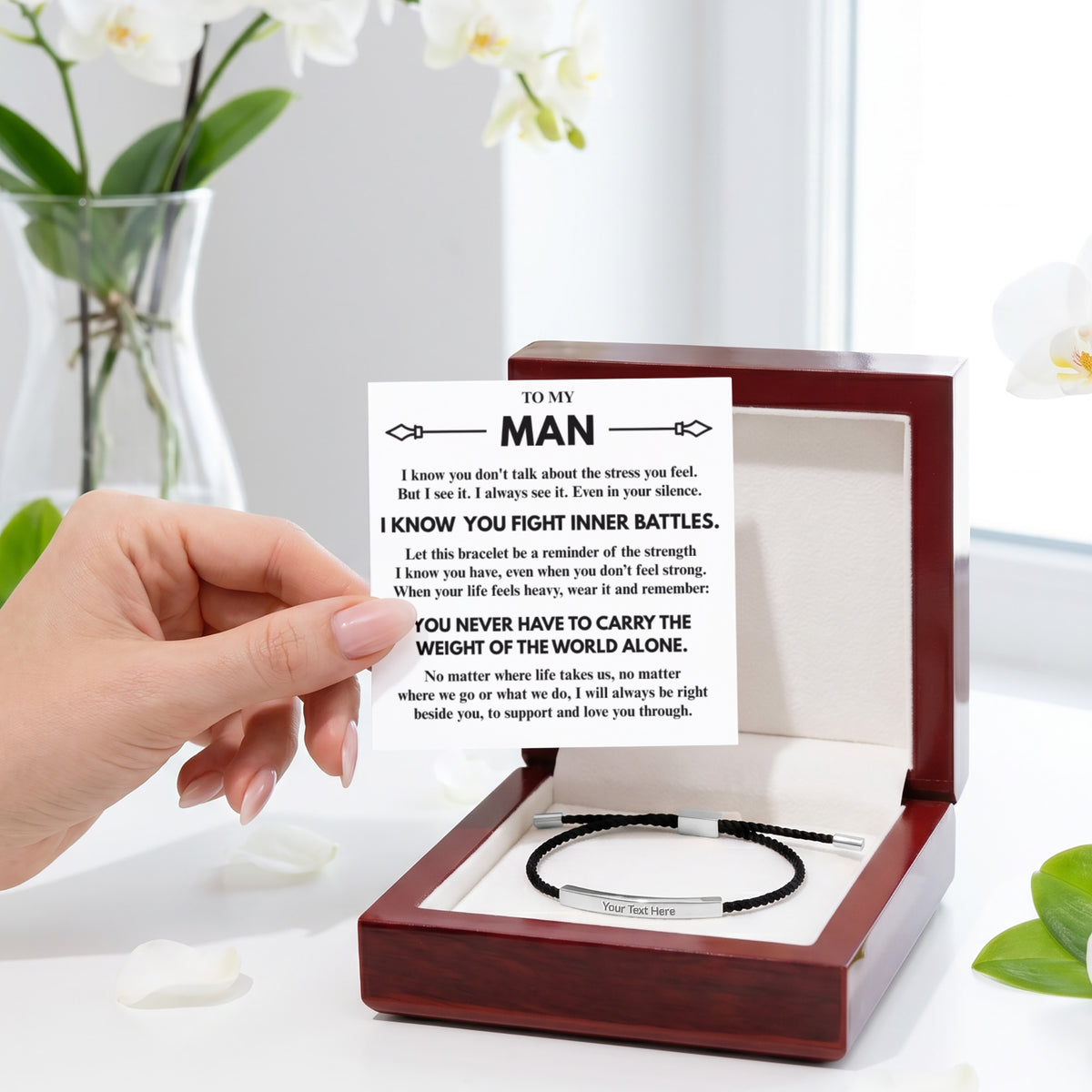 To My Man "I know you..." Personalized Metal Bar Nylon Adjustable Bracelet With Free Engraving