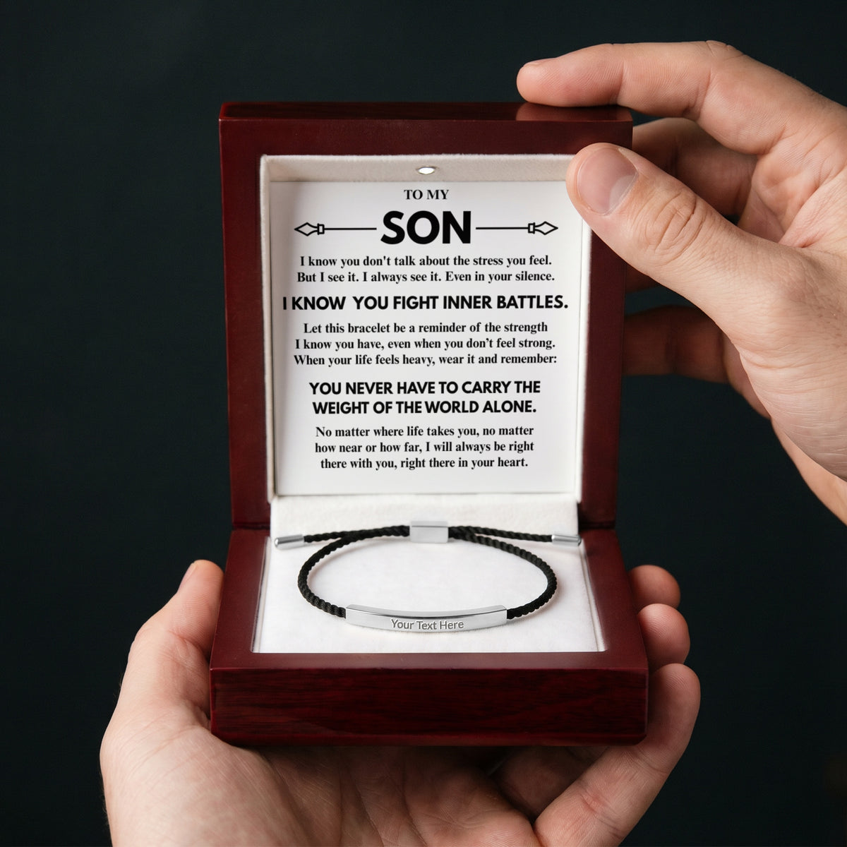 To My Son "I know you..." Personalized Metal Bar Nylon Adjustable Bracelet With Free Engraving