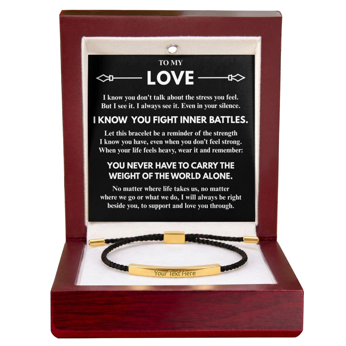 To My Love "I know...I see..." Personalized Metal Bar Nylon Adjustable Bracelet With Free Engraving