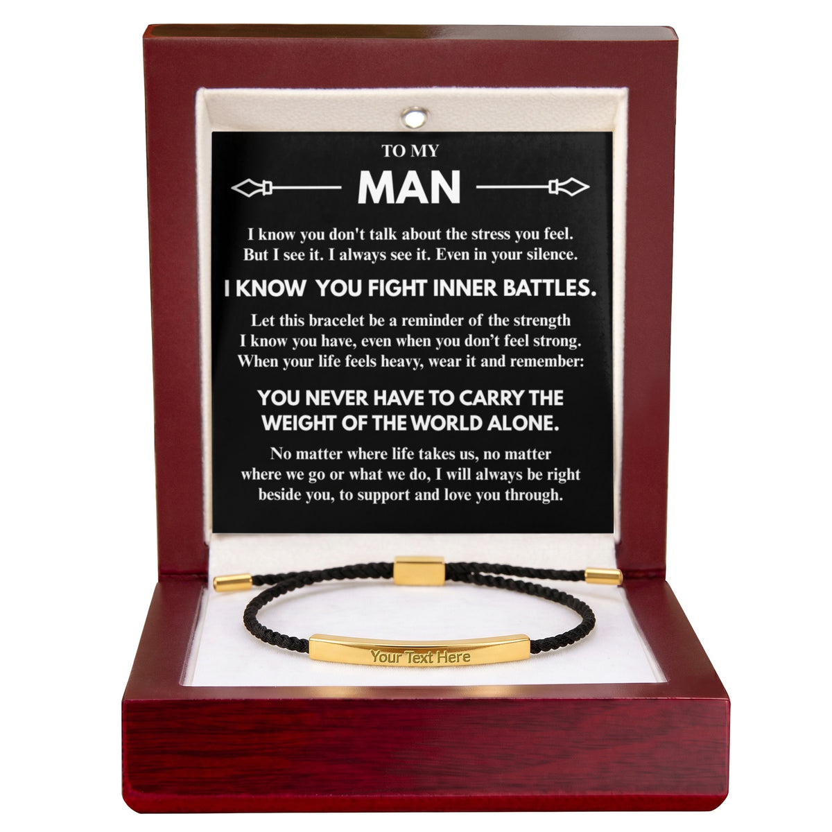 To My Man "I know...I see..." Personalized Metal Bar Nylon Adjustable Bracelet With Free Engraving