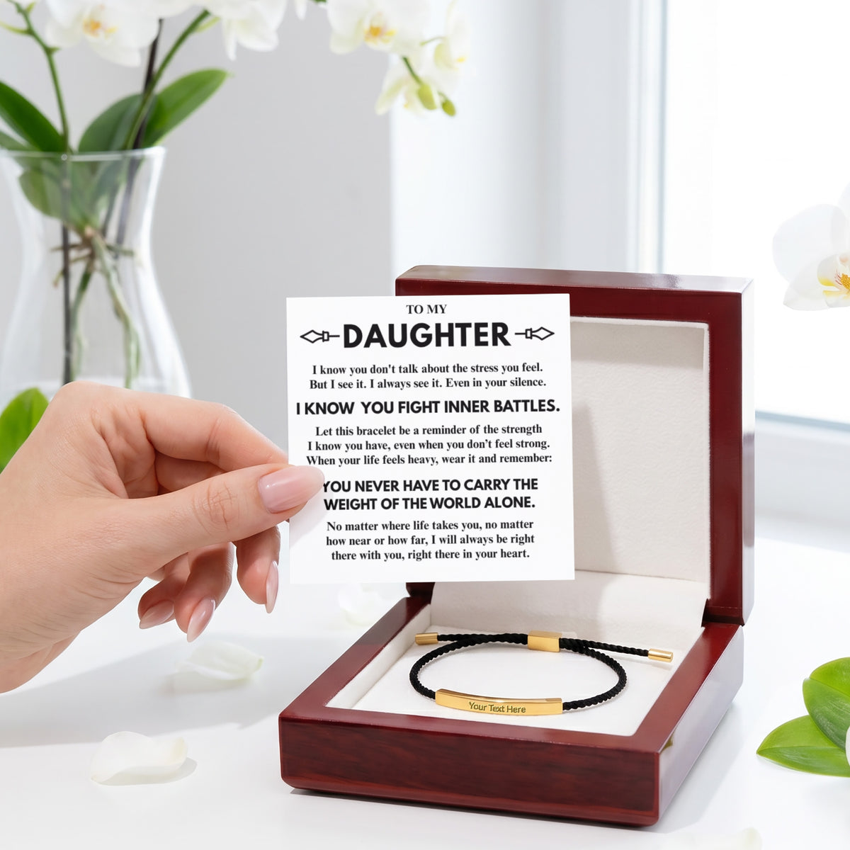 To My Daughter "I know you..." Personalized Metal Bar Nylon Adjustable Bracelet With Free Engraving