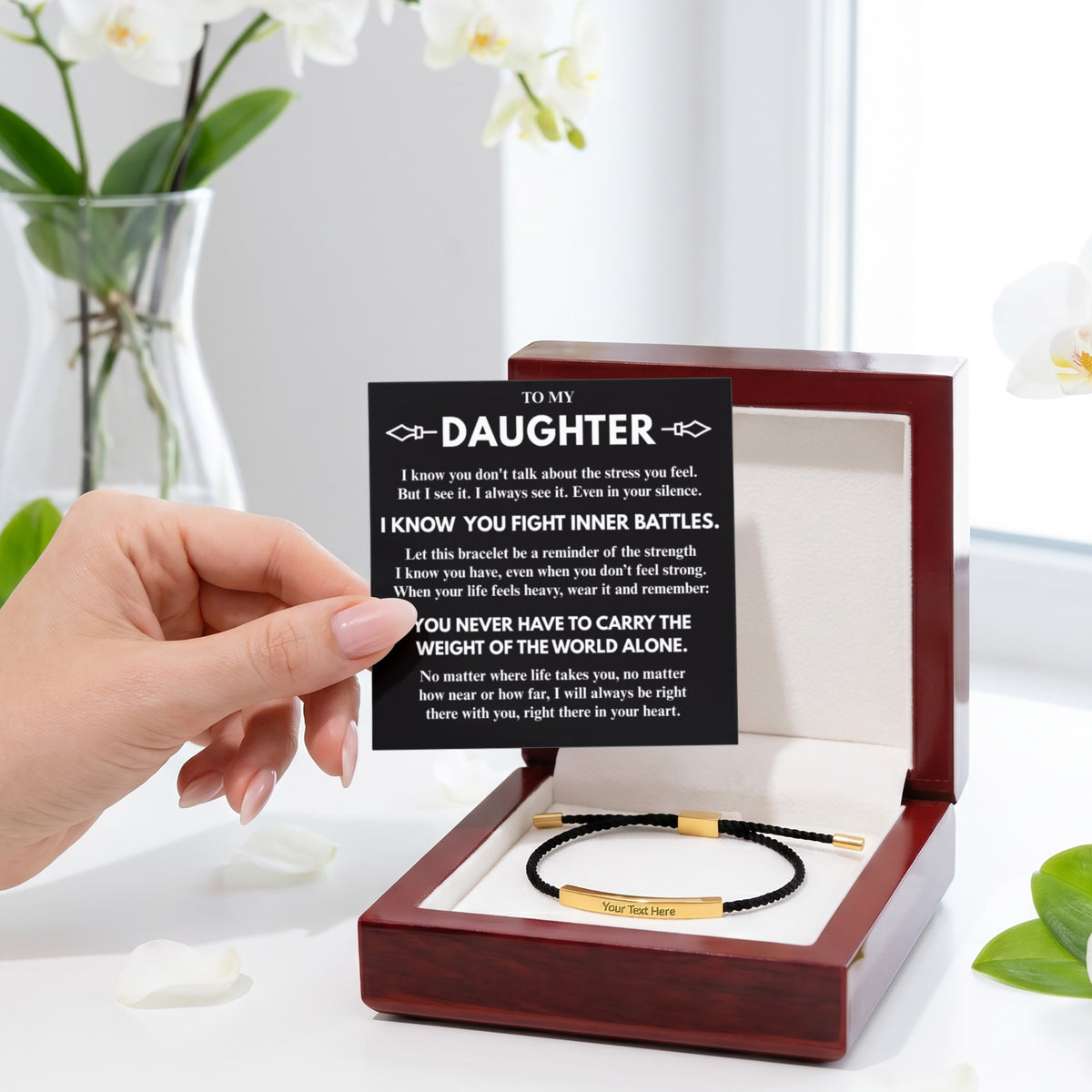 To My Daughter "I know...I see..." Personalized Metal Bar Nylon Adjustable Bracelet With Free Engraving