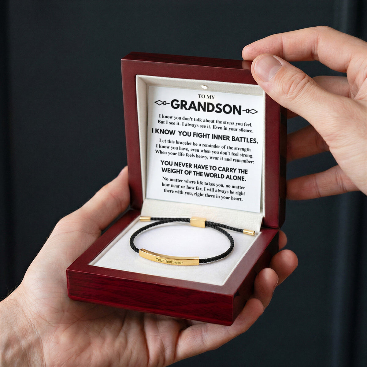 To My Grandson "I know you..." Personalized Metal Bar Nylon Adjustable Bracelet With Free Engraving