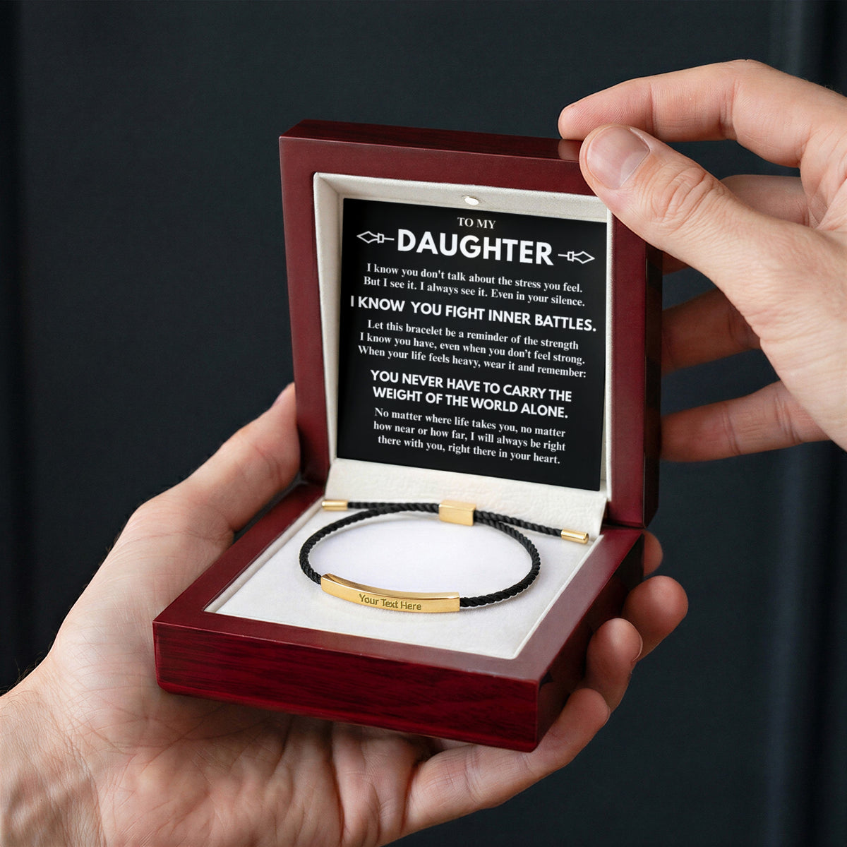 To My Daughter "I know...I see..." Personalized Metal Bar Nylon Adjustable Bracelet With Free Engraving