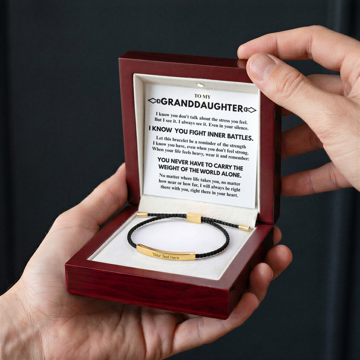 To My Granddaughter "I know you..." Personalized Metal Bar Nylon Adjustable Bracelet With Free Engraving