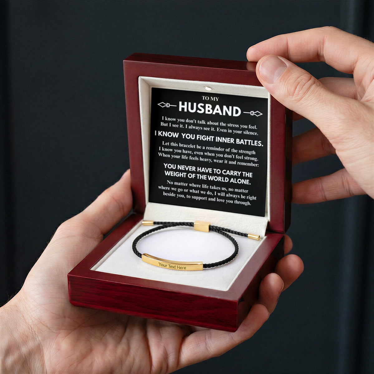 To My Husband "I know...I see..." Personalized Metal Bar Nylon Adjustable Bracelet With Free Engraving
