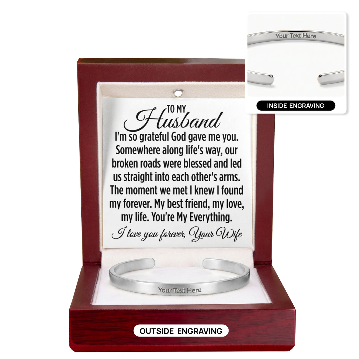 To My Husband "I'm so grateful God gave me you."Meeting you was fate..." Personalized Cuff Bracelet With Free Engraving