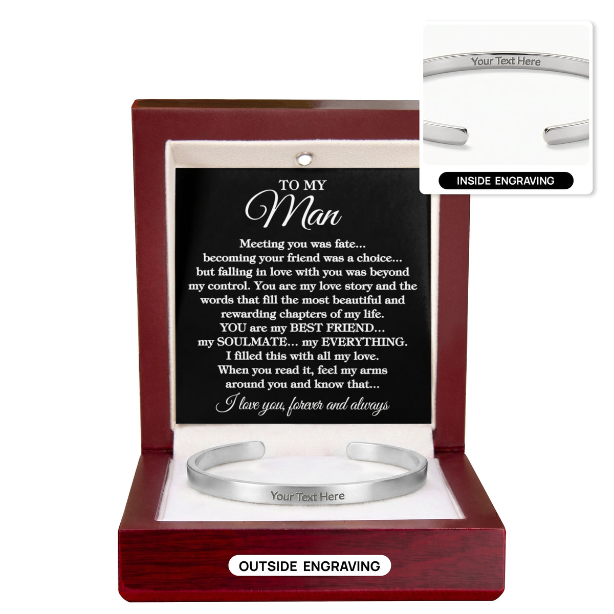 To My Man "Meeting you was fate..." Personalized Cuff Bracelet With Free Engraving