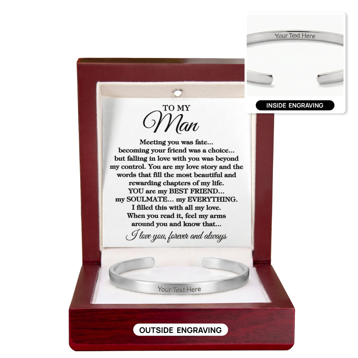 To My Man "Meeting you was fate..." Personalized Cuff Bracelet With Free Engraving