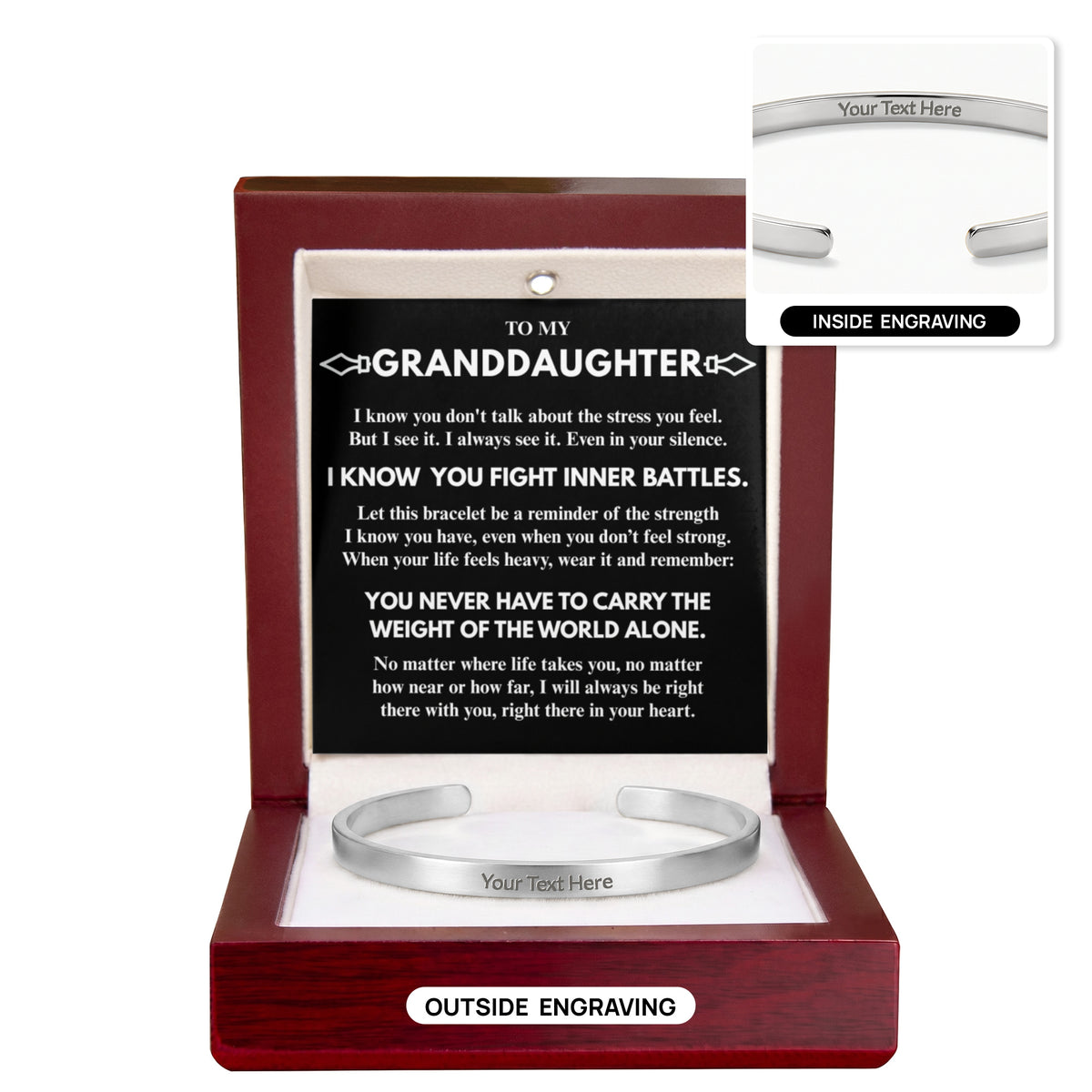To My Granddaughter "I know...I see..." Personalized Cuff Bracelet With Free Engraving