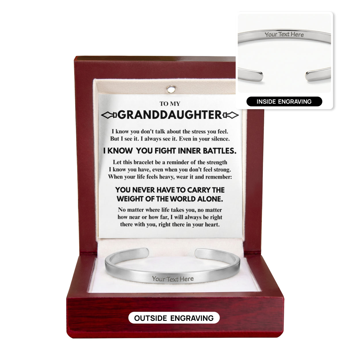 To My Granddaughter "I know you..." Personalized Cuff Bracelet With Free Engraving