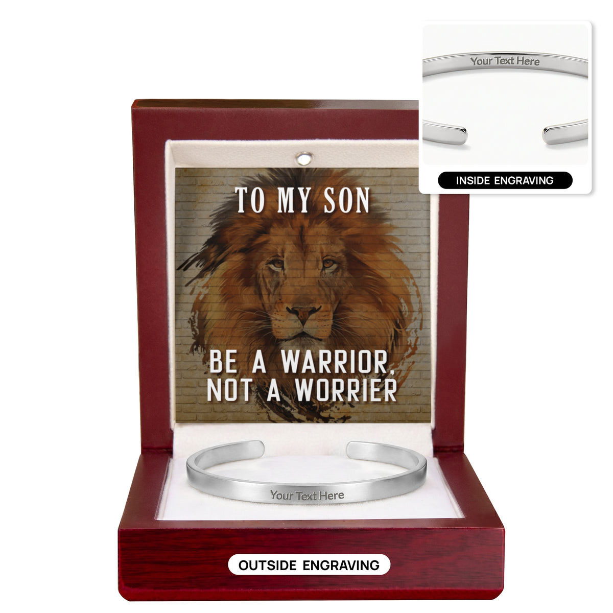 To My Son Be a warrior, not a worrier Personalized Cuff Bracelet With Free Engraving