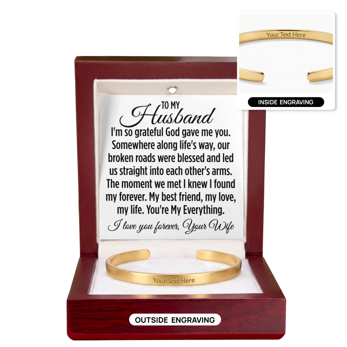 To My Husband "I'm so grateful God gave me you."Meeting you was fate..." Personalized Cuff Bracelet With Free Engraving