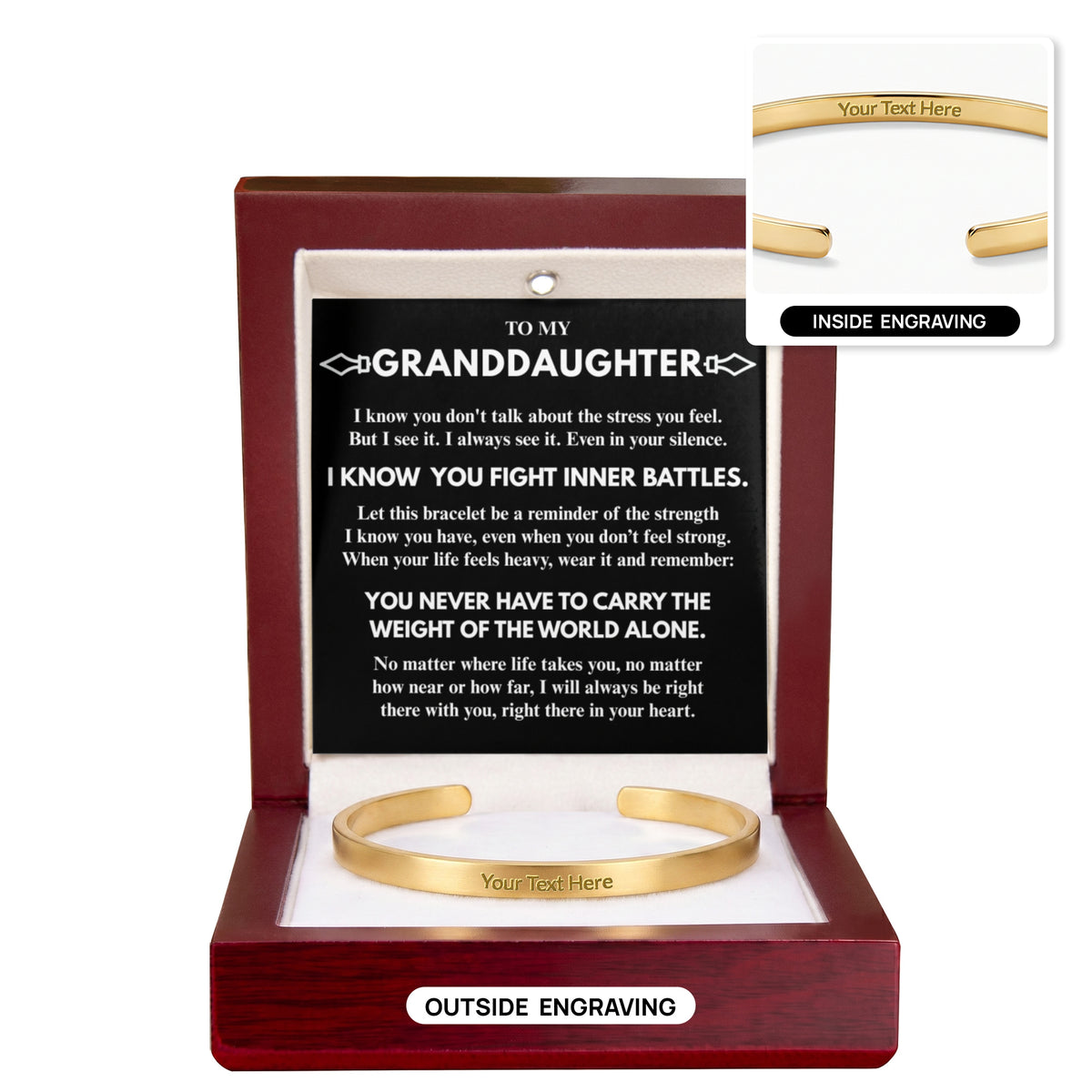 To My Granddaughter "I know...I see..." Personalized Cuff Bracelet With Free Engraving