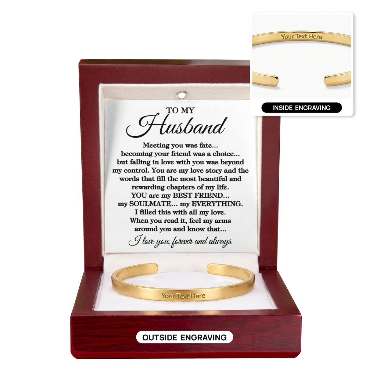 To My Husband "Meeting you was fate..." Personalized Cuff Bracelet With Free Engraving