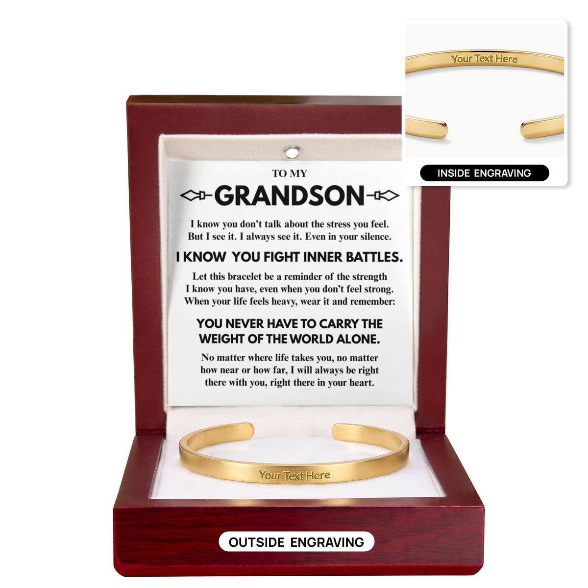 To My Grandson "I know you..." Personalized Cuff Bracelet With Free Engraving