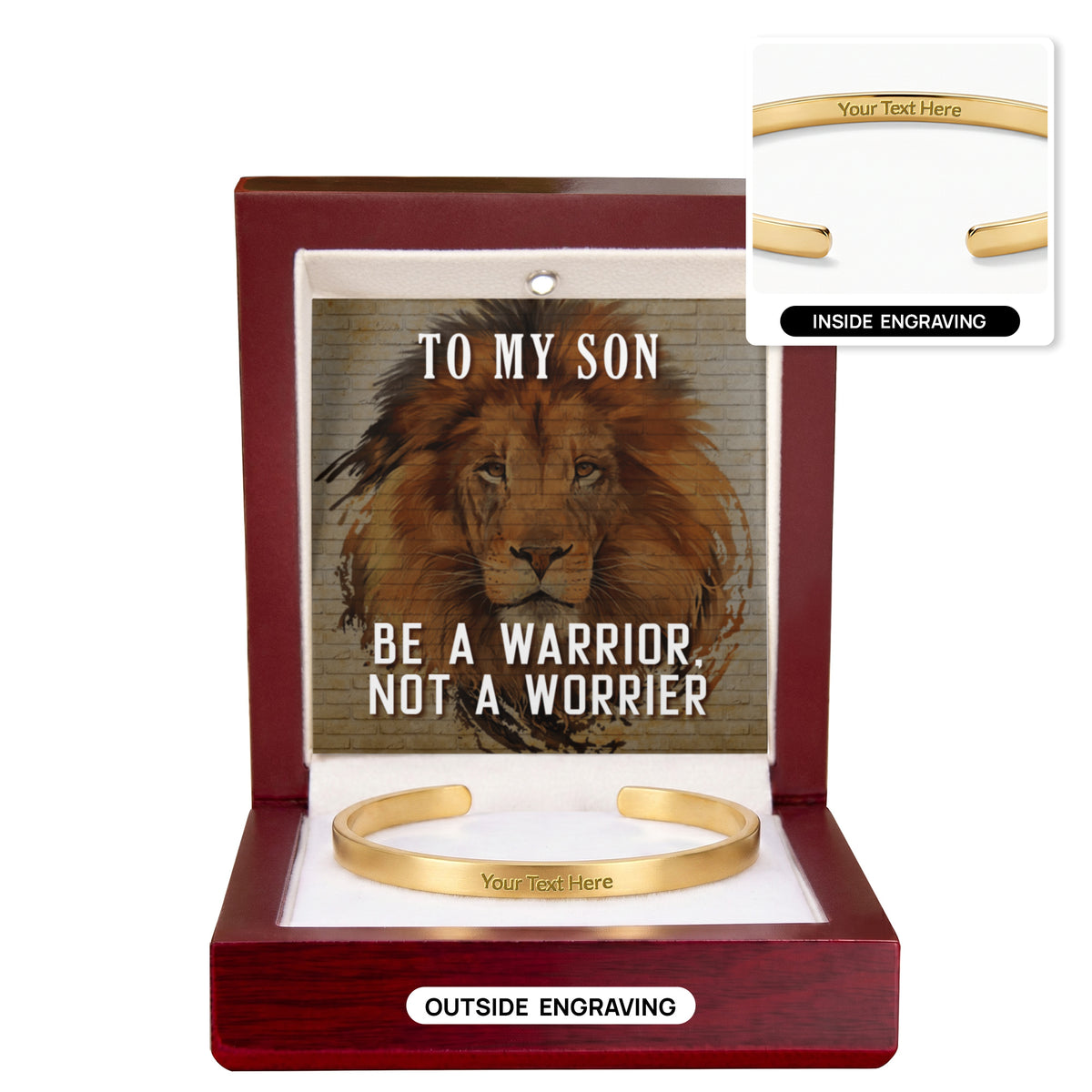To My Son Be a warrior, not a worrier Personalized Cuff Bracelet With Free Engraving