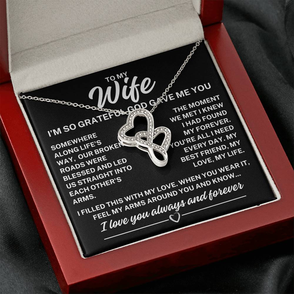 To My Wife "I'm so grateful..." Heart to Heart Pendant Necklace