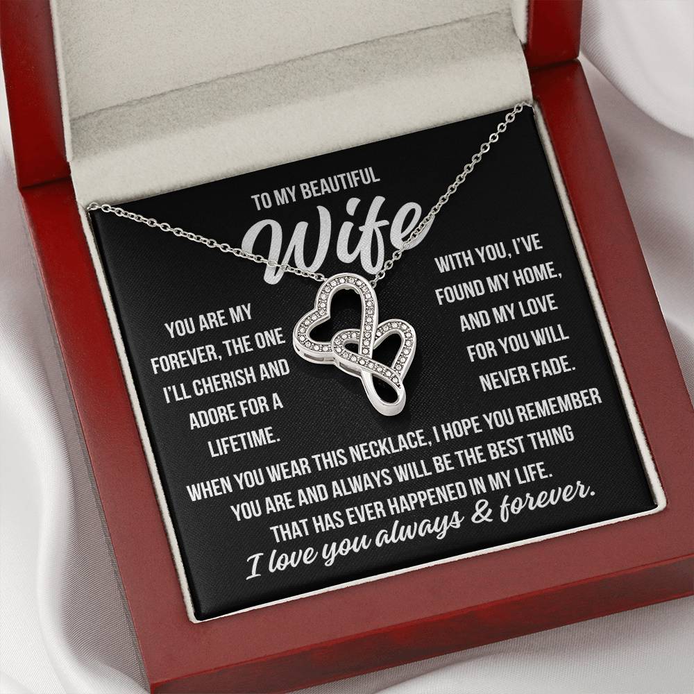 To My Wife "You are my forever..." Heart to Heart Zirconia Crystal Pendant Necklace