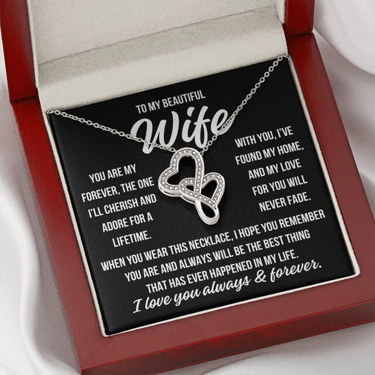 To My Wife "You are my forever..." Heart to Heart Zirconia Crystal Pendant Necklace