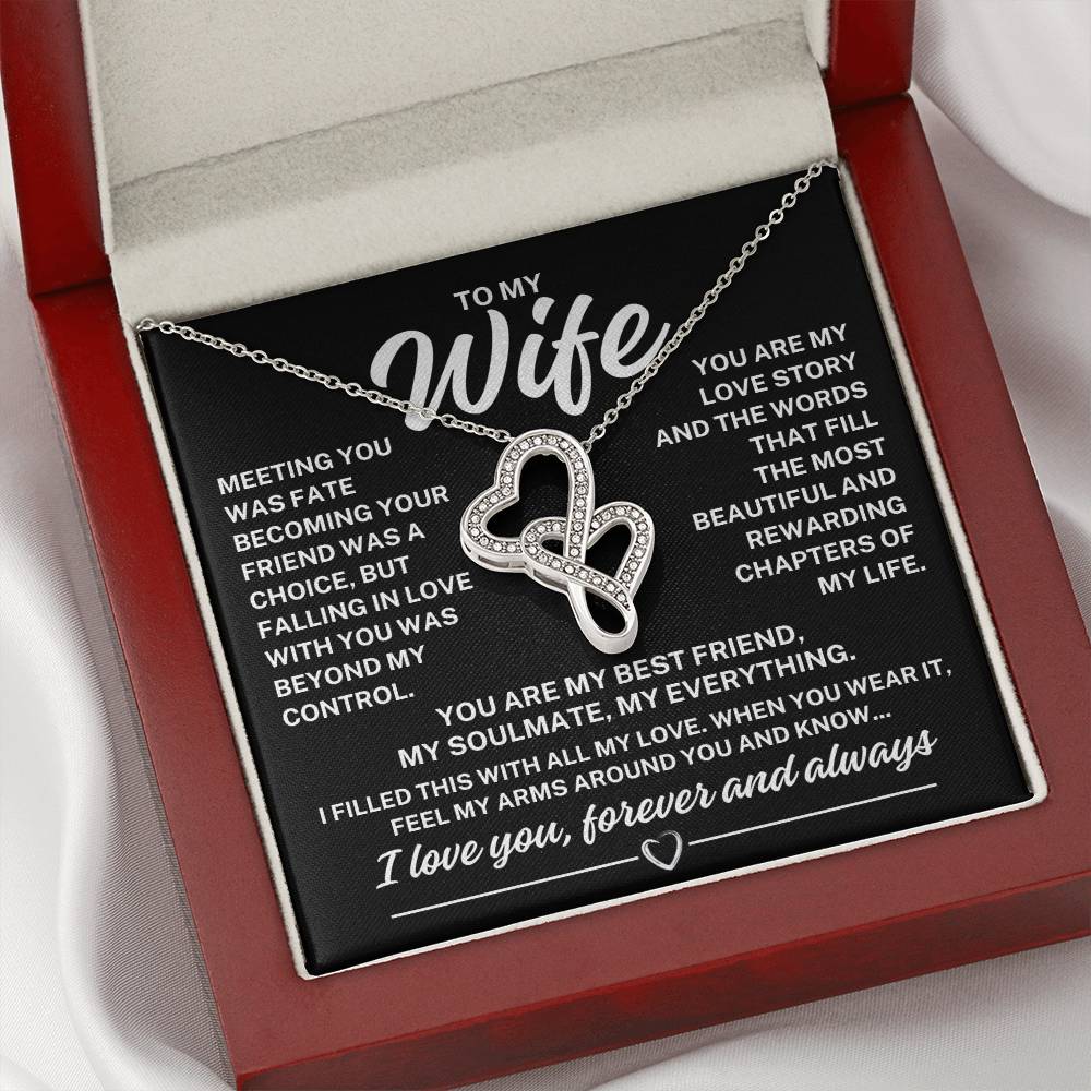 To My Wife "Meeting you was fate..." Heart to Heart Zirconia Crystal Pendant Necklace