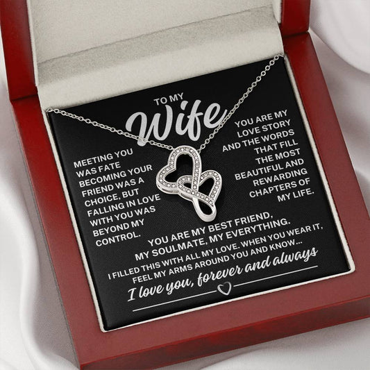 To My Wife "Meeting you was fate..." Heart to Heart Zirconia Crystal Pendant Necklace