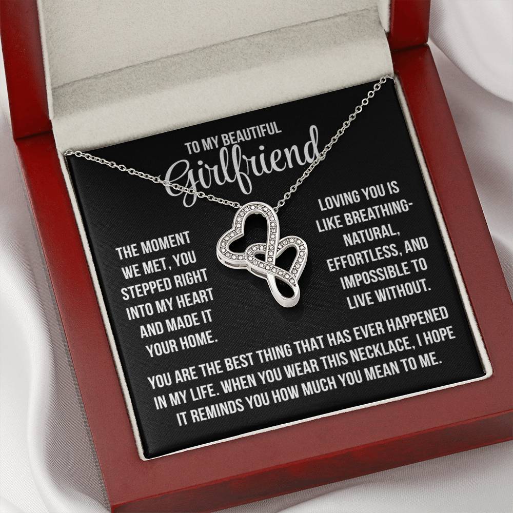 To My Beautiful Girlfriend "The moment we met..." Heart to Heart Zirconia Crystal Pendant Necklace