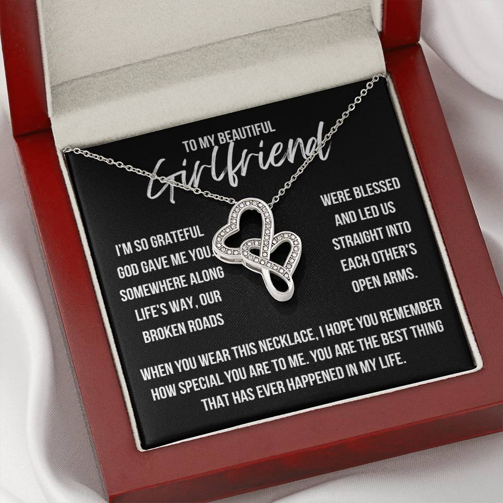 To My Beautiful Girlfriend "I'm so grateful..." Heart to Heart Zirconia Crystal Pendant Necklace