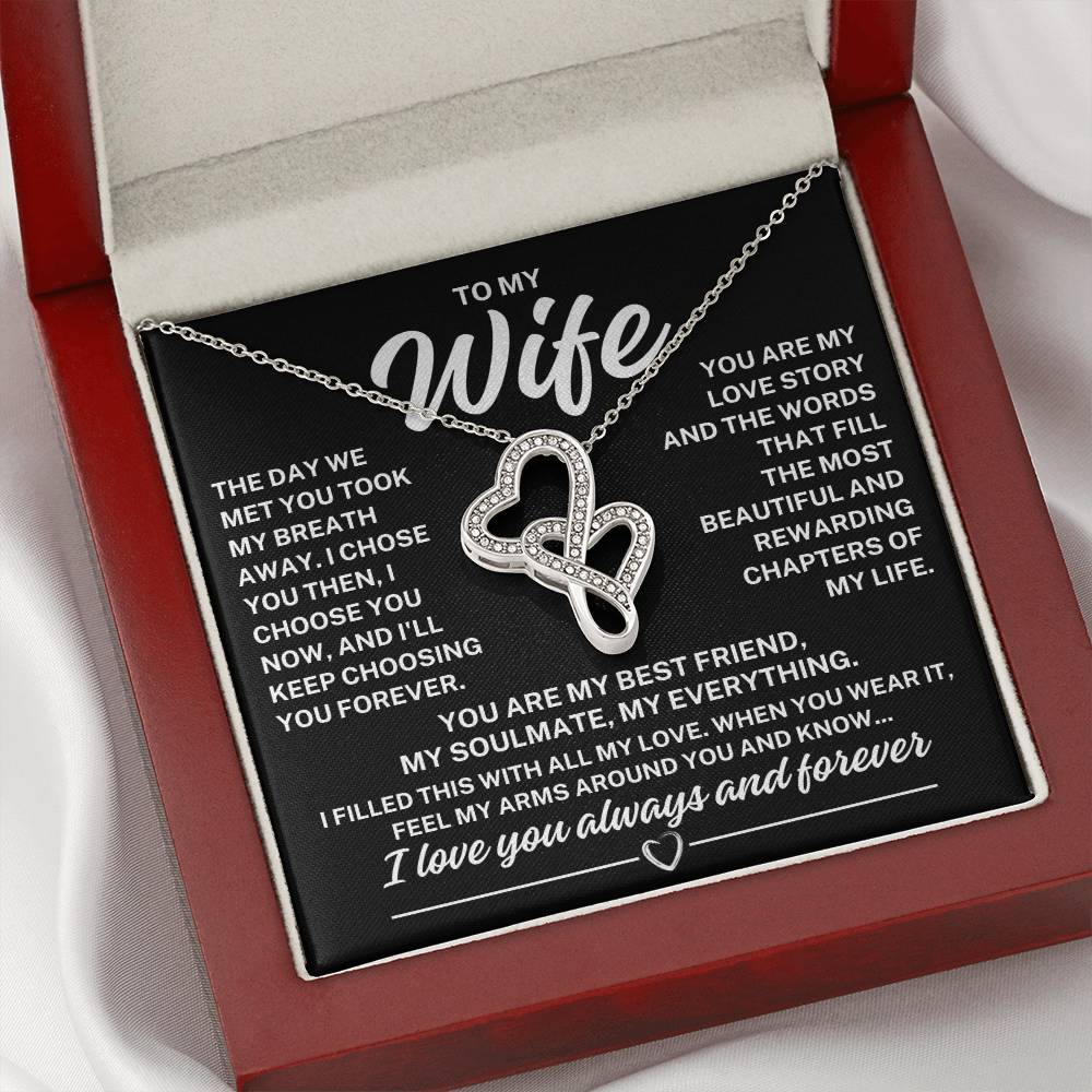 To My Wife "The day we met..." Heart to Heart Zirconia Crystal Pendant Necklace