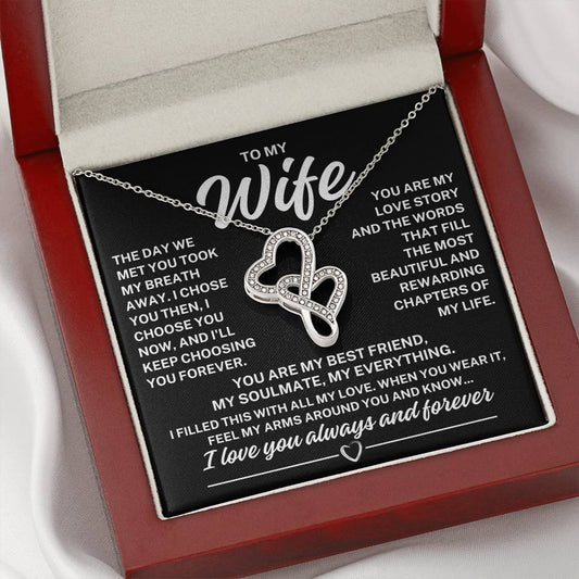 To My Wife "The day we met..." Heart to Heart Zirconia Crystal Pendant Necklace