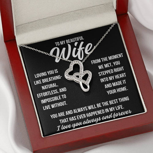 To My Wife "Loving you is like..." Heart to Heart Zirconia Crystal Pendant Necklace
