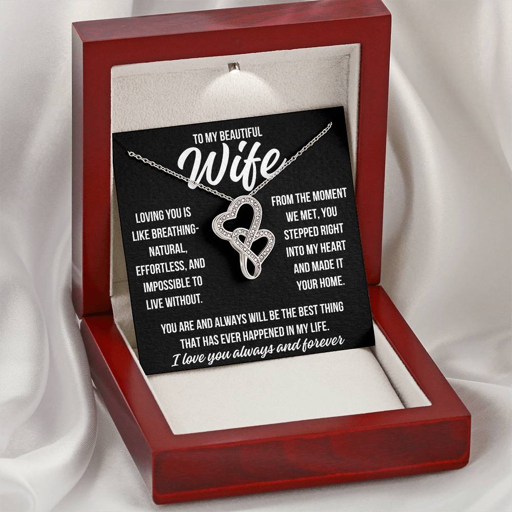 To My Wife "Loving you is like..." Heart to Heart Zirconia Crystal Pendant Necklace