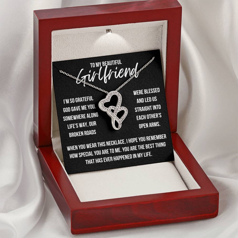 To My Beautiful Girlfriend "I'm so grateful..." Heart to Heart Zirconia Crystal Pendant Necklace