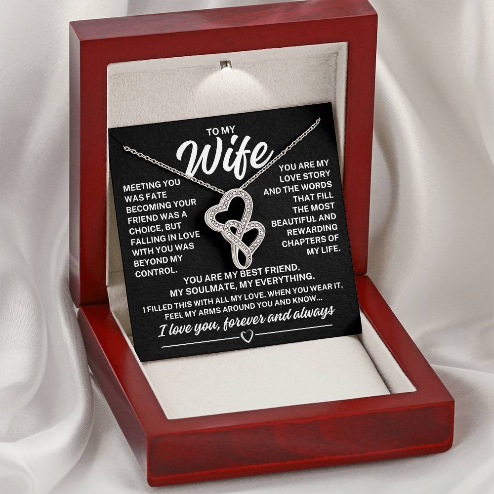 To My Wife "Meeting you was fate..." Heart to Heart Zirconia Crystal Pendant Necklace