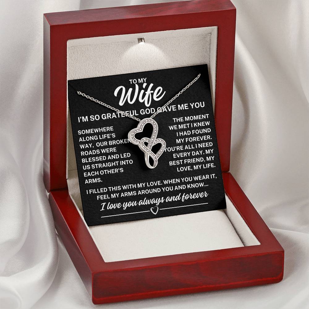 To My Wife "I'm so grateful..." Heart to Heart Pendant Necklace, view 3
