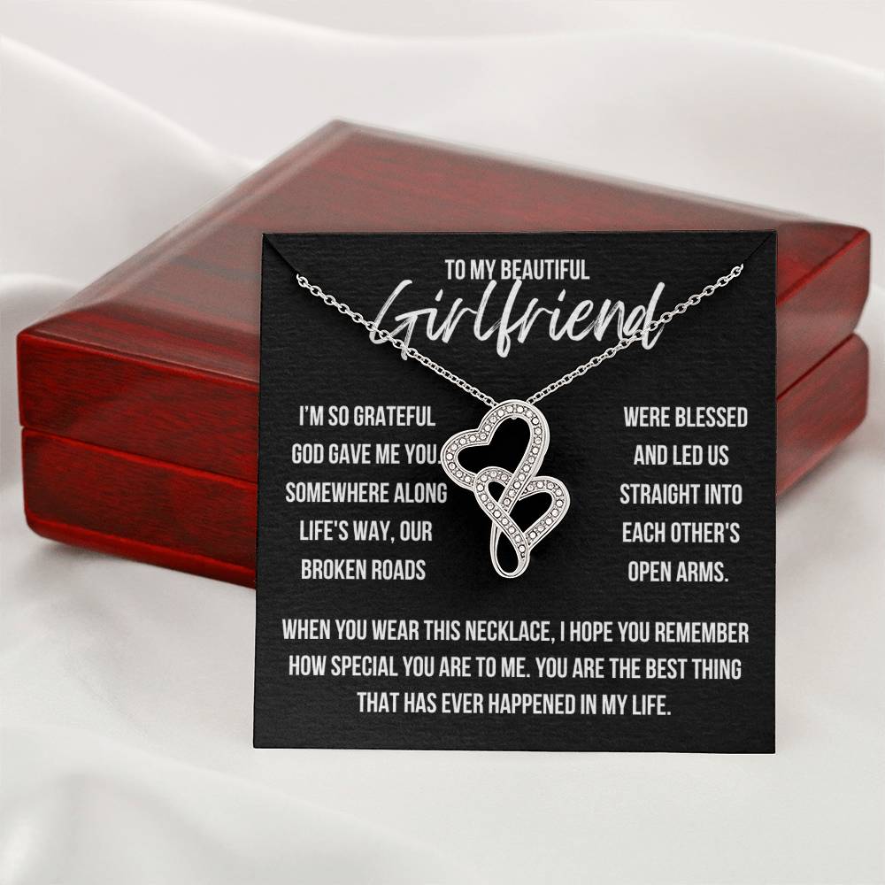 To My Beautiful Girlfriend "I'm so grateful..." Heart to Heart Zirconia Crystal Pendant Necklace