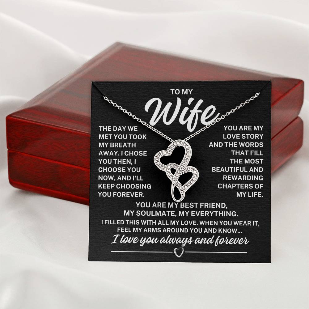 To My Wife "The day we met..." Heart to Heart Zirconia Crystal Pendant Necklace