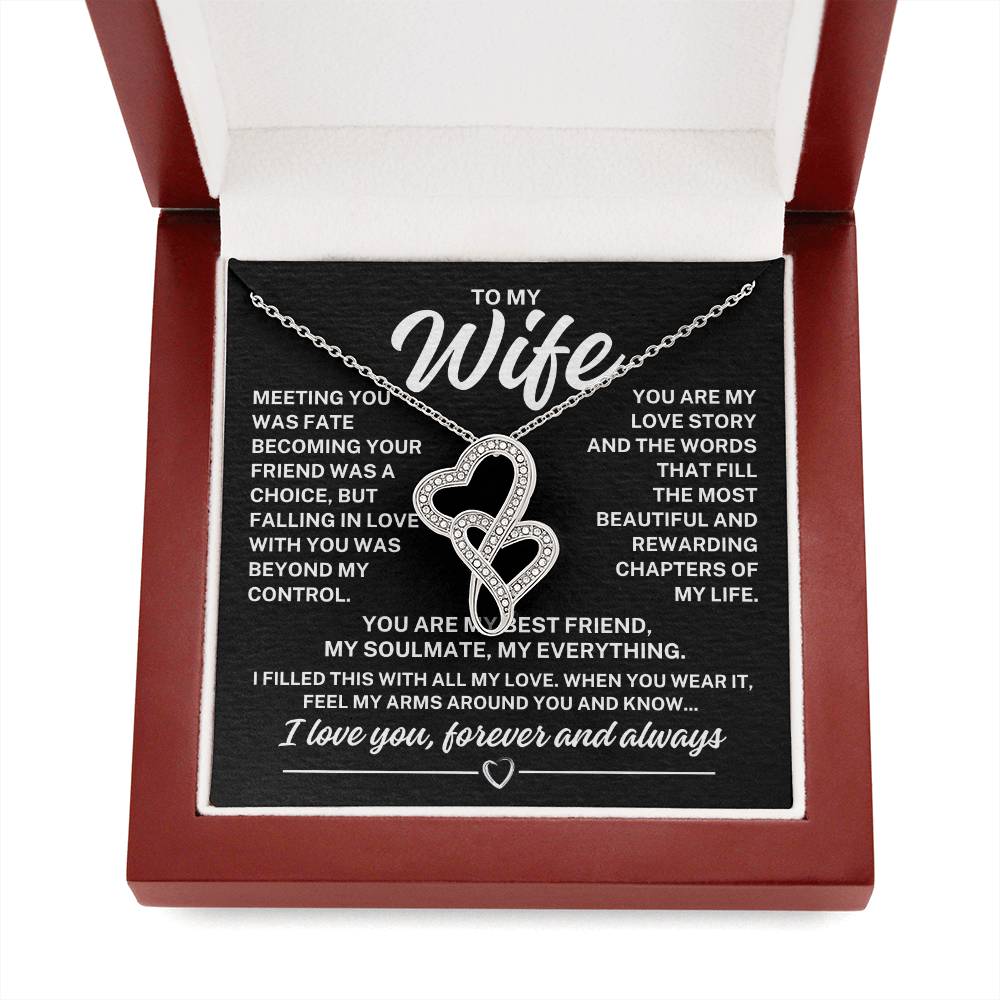 To My Wife "Meeting you was fate..." Heart to Heart Zirconia Crystal Pendant Necklace